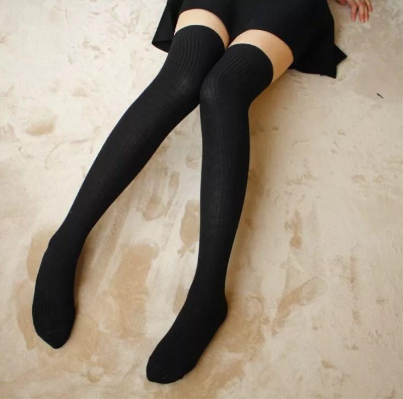 

Женские высокие чулки, модные гольфы, сексуальные длинные толстые чулки one size чёрный