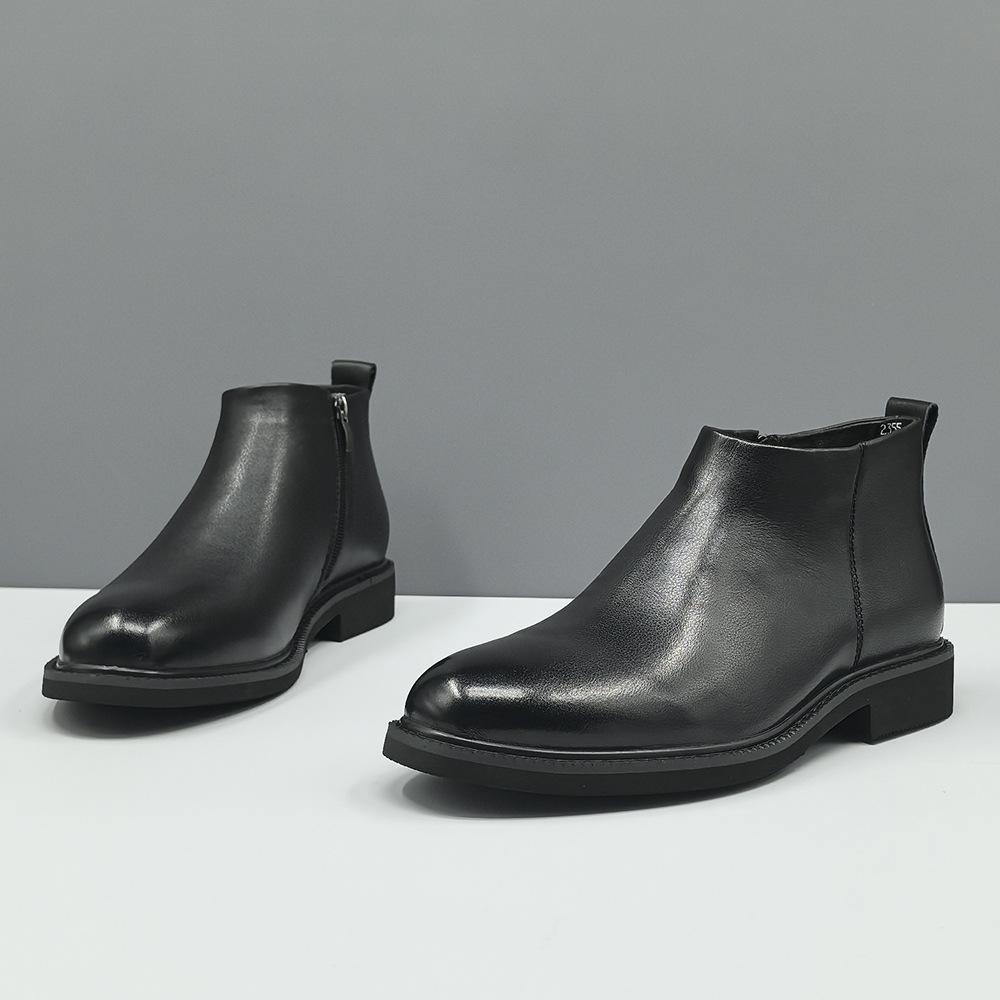 Autumn and Winter Black Casual Leather Boots Genuine Leather High-top Business Casual Leather Shoes Martin Boots