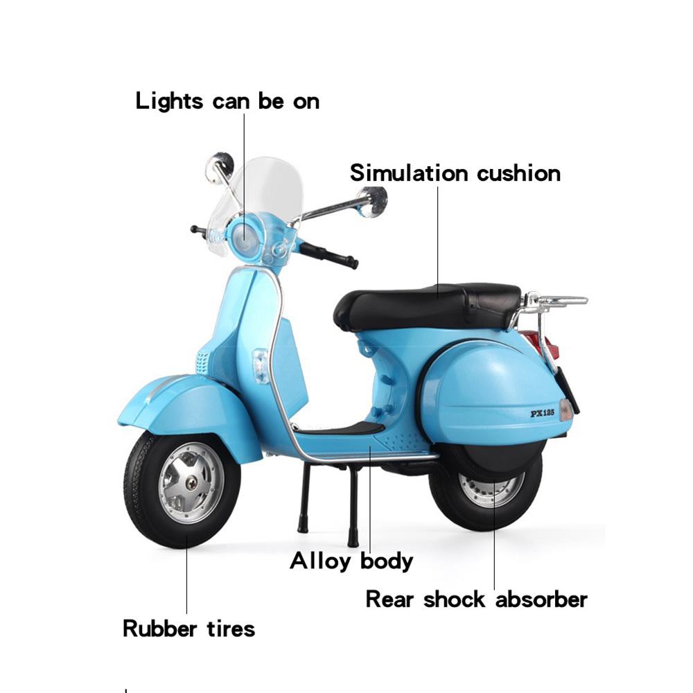 Mini moto urbaine Vespa 1/10, échelle 125, modèle de moto récréative en métal moulé, jouet de Simulation son et lumière, cadeau pour enfants