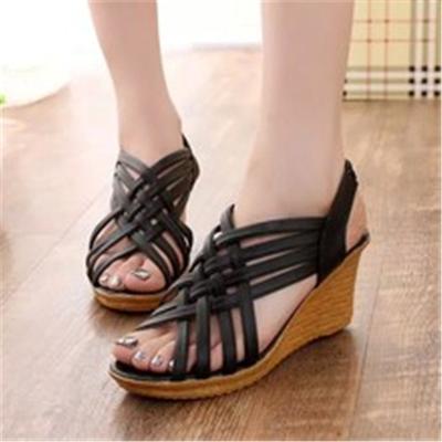 Spring and Summer Footwear Wedge Sandals Fish Mouth Hollow High Heels Plus Size Women's Shoes