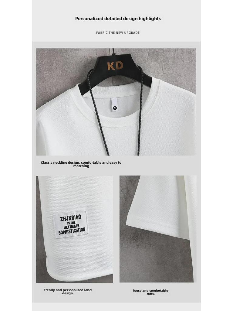 Men's Korean Summer Waffle Short-Sleeve T-Shirt & Casual Sports Two-Piece Set