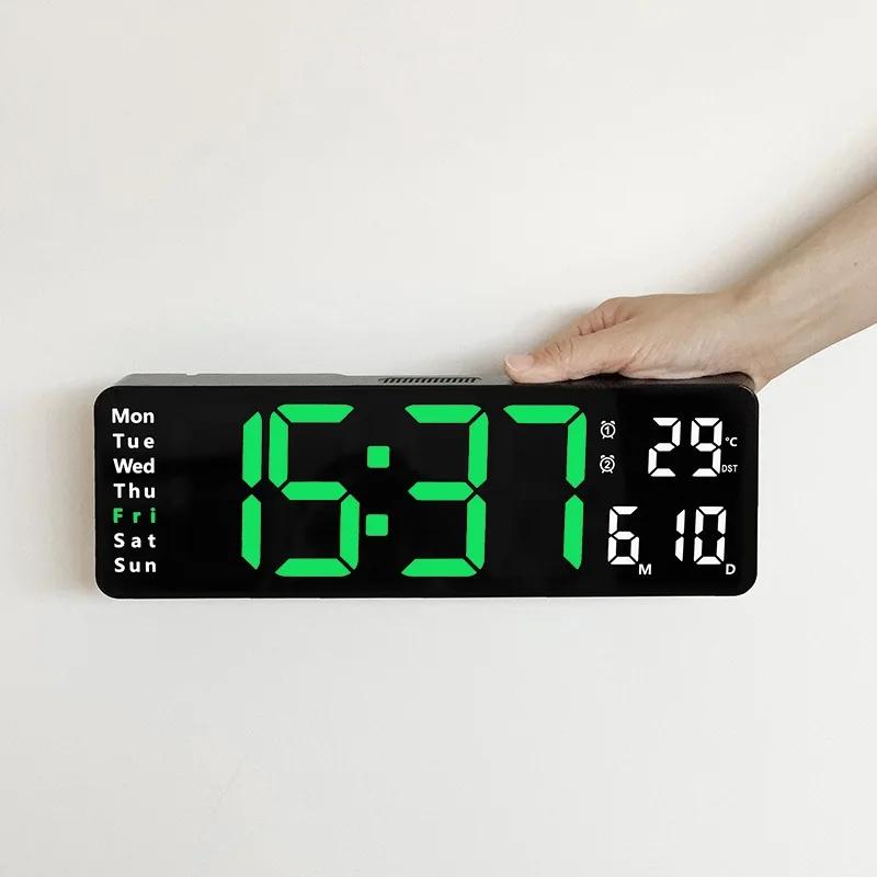

Large Digital Wall Clock Remote Control Temp Date Week Display Power Off Memory Table Clock Wall-mounted Dual Alarms LED Clocks
