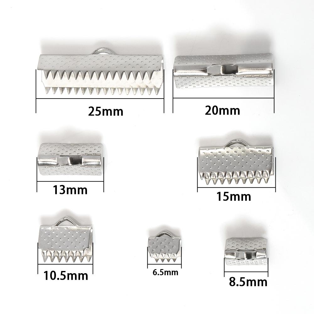 50pcs Stainless Steel Fastener Crimp End Clips Cove Clasps for Jewelry Making Cord Caps Ribbon Leather Cord Foldover Connectors
