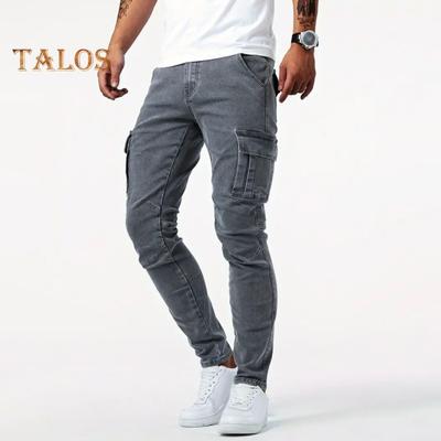 Men Work Pants Reinforced Pockets Stretchy Fabric Solid Color Multi Pockets Slim Fit Casual Daily Wear Vacation Travel Long Trousers