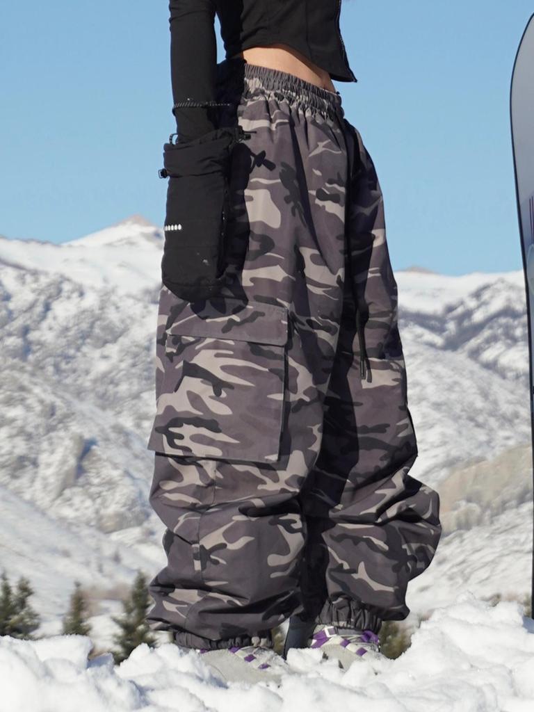 Calças de Esqui Camufladas Unissex: Equipamento de Snowboard à Prova de Vento, Impermeável, Espesso, Forrado com Fleece, Estilo Americano.
