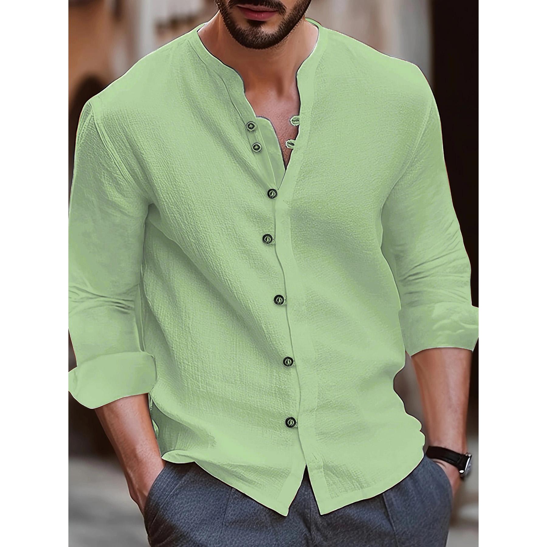 

Men s Shirts, Stand-up Collar Shirts, Fashionable and Casual Slim Fit, Solid Color Men s Tops, Outdoor Shopping Clothing S-3XL S