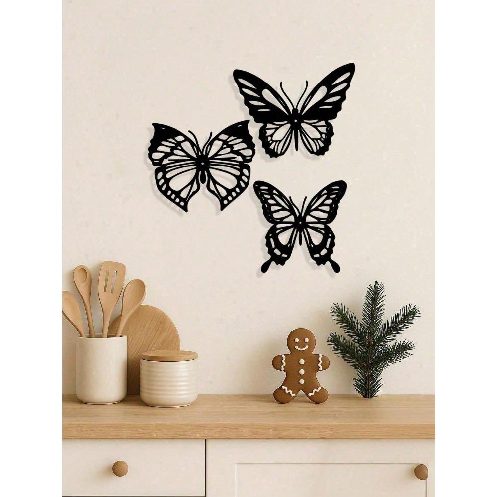 3-Piece Metal Butterfly Wall Art Set Minimalist Vintage Home Decor Waterproof Rustproof Easy Hang Living Room Bedroom Gift for Women