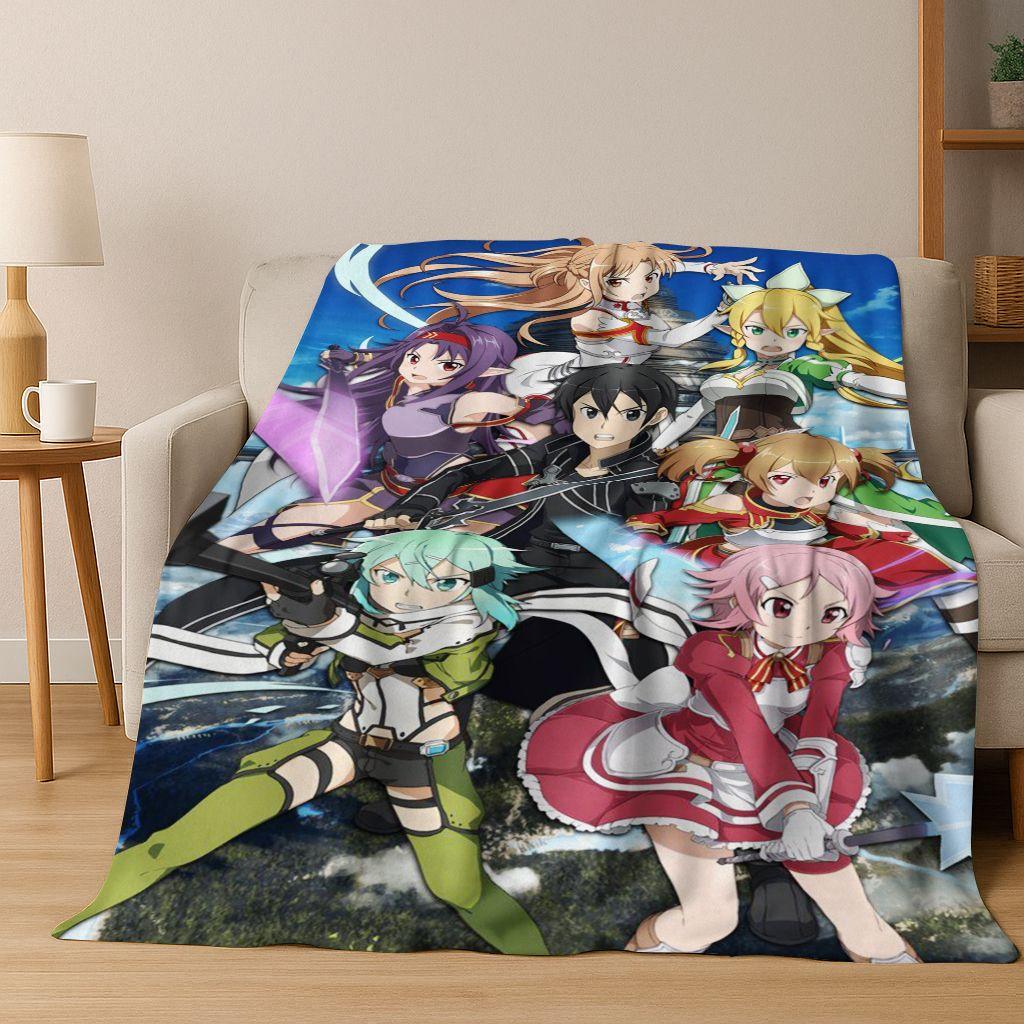 Anime SAO Sword Art Online Cartoon 3D Flannel Blanket,Cozy Soft Throw Blanket for Home Bedroom Bed Sofa Picnic Cover Gift Kids