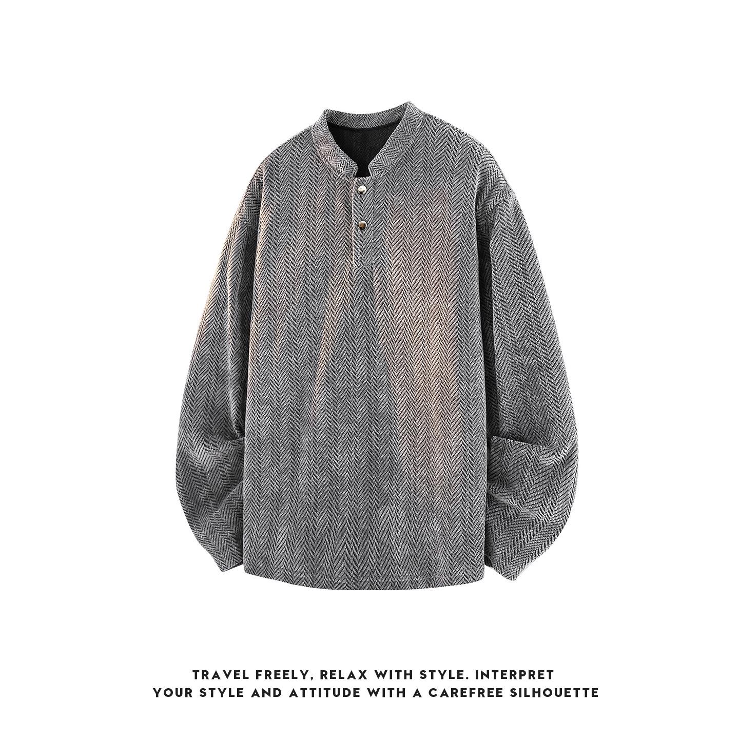 ACU Menswear | Men s American Henley Jacquard Hoodie - Spring 2026 Trend, Loose Fit, Long Sleeve Base Layer L