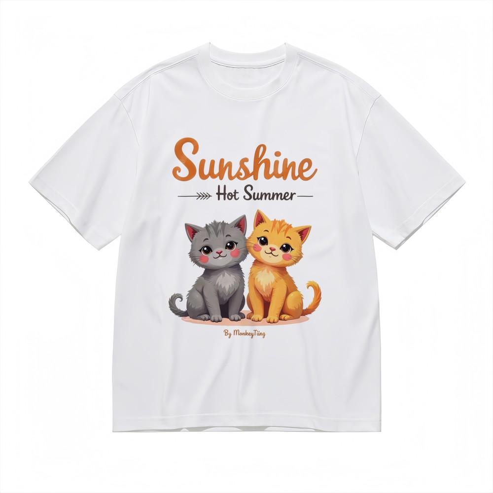 

Women s T-shirt With Playful Cat Pair Graphic Unisex White 100% Cotton Tops USA 4XL