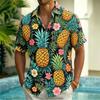 Men's Pineapple Printed Vacation Shirt, Short Sleeved Shirt With Pockets, Suitable For Casual Wear On Summer Beach Vacations