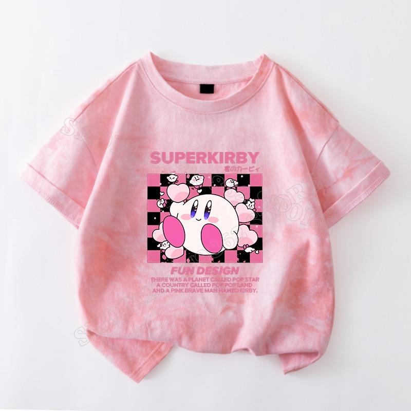 Kirby Boys Girls Cute T-shirts Cartoon Anime Pattern T-shirt Children Summer Fashion Clothes Tie-dye Tops Birthday Party Gifts