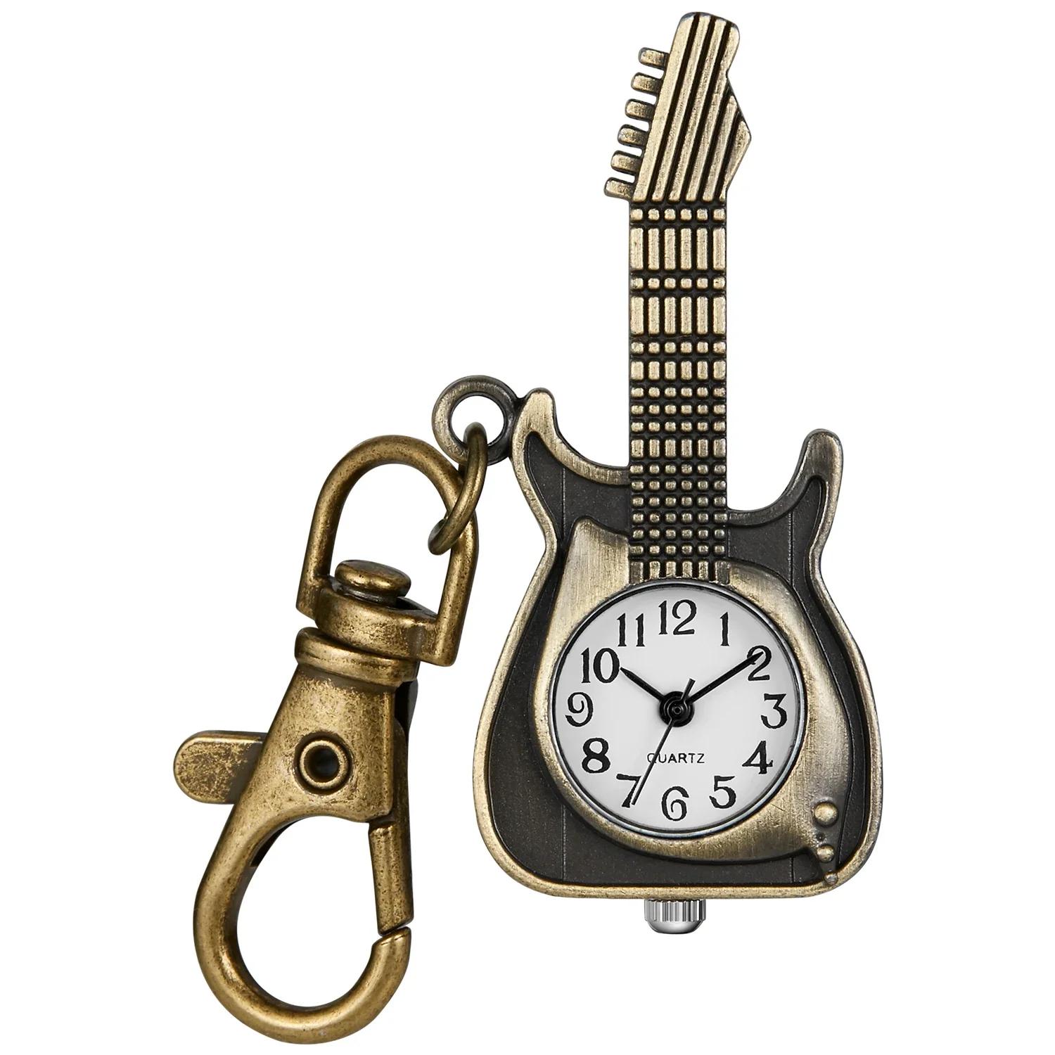 

10pcs/Lot Wholesale Guitar Design Small Cute Quartz Pocket Watch - Kids Gift, Vintage Keychain Pendant Clock, Exquisite Present