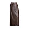 Luxurious Mid-Length Lambskin Leather Skirt with Stylish Slit for Women - Perfect for Autumn and Winter Elegance