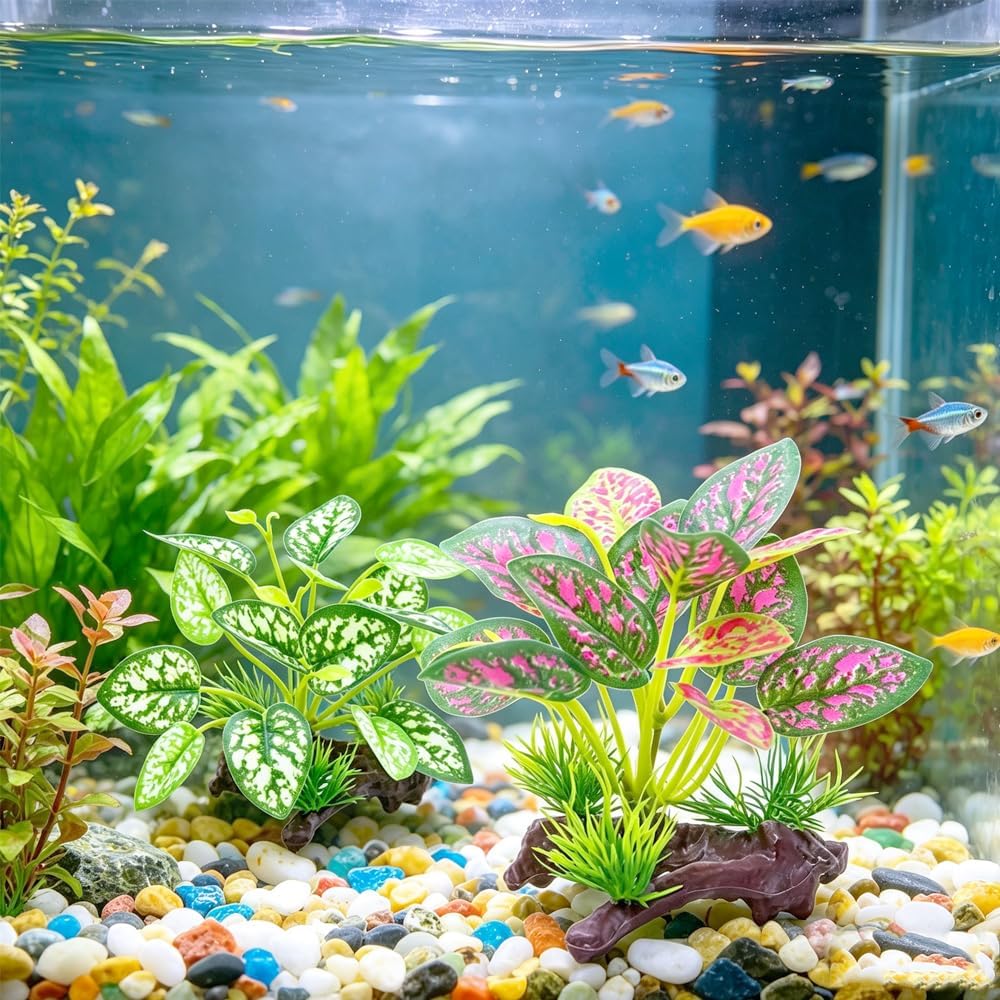 2pcs Reptile Artificial Plants, Terrarium Plants Decorations Supplies, Aquarium Fish Tank Plant, Amphibian Habitat Hideout Tank Accessories
