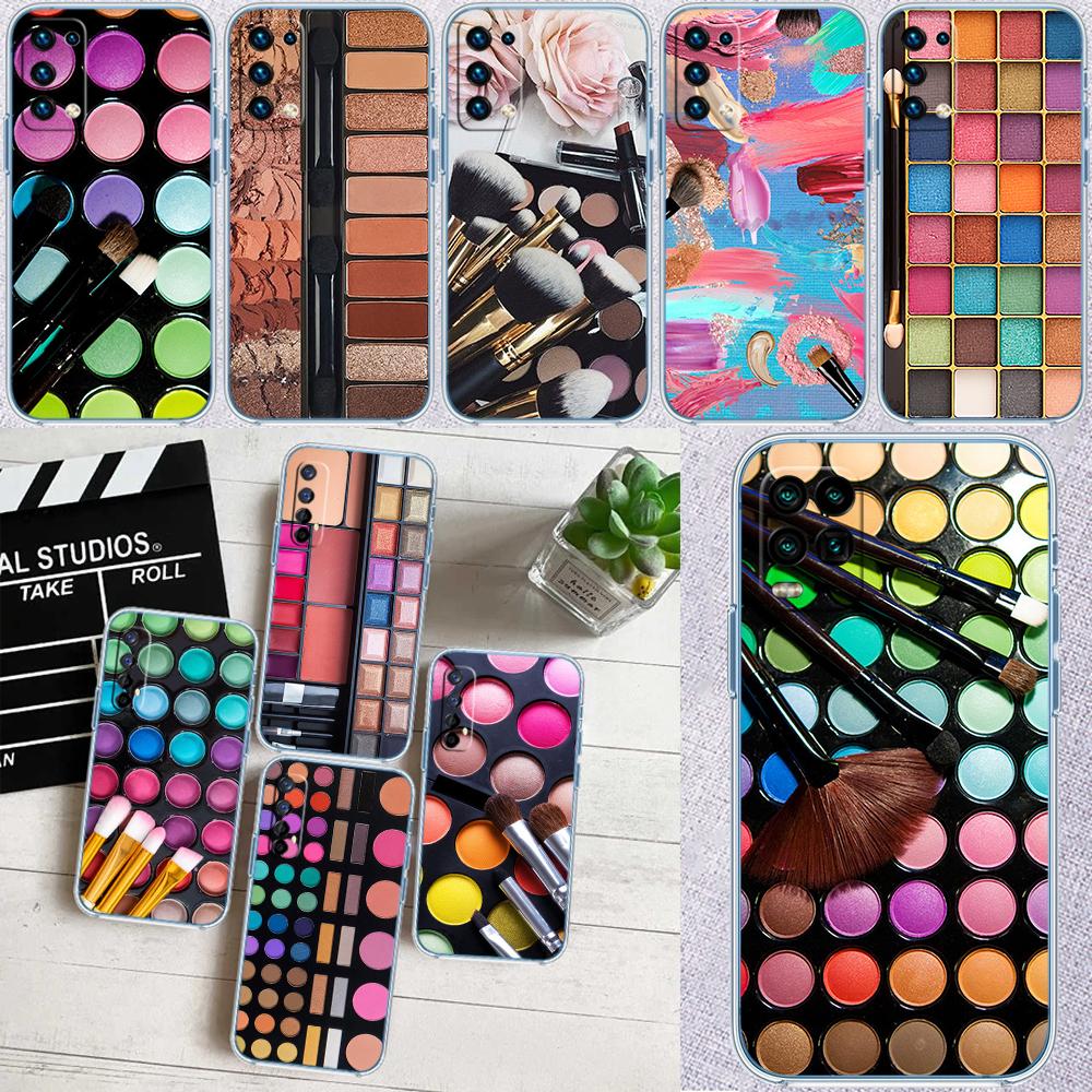 Cosmetics Eyeshadow Palettes Transparent Phone Case for Samsung Galaxy A04 A04S A14 A23 A34 A54 M23 M33 M52 M53