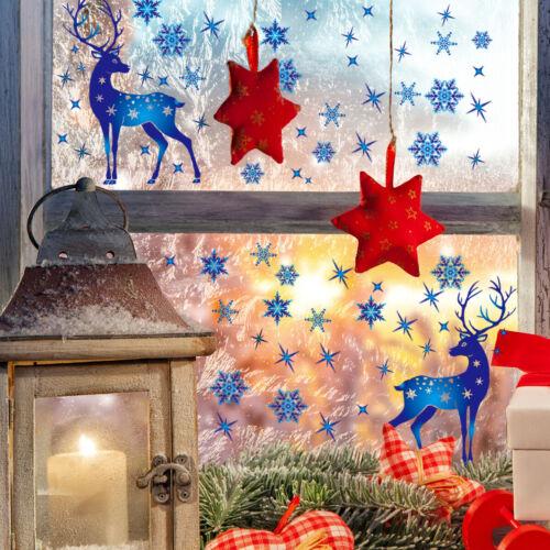 5 Sheets Christmas Decoration Sticker Glass Window Decoration Blue Elk Static Window Stickers Christmas Snowflakes Removable Static PVC Stickers
