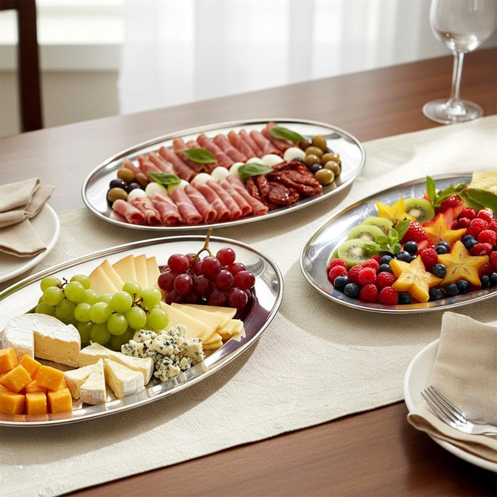 Oval Steel Platter 32X20 Cm 3 Pcs.