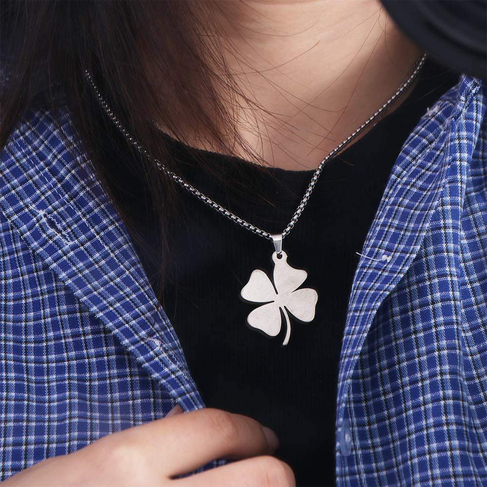 Luxuriöse Halskette mit Anhänger in Form eines vierblättrigen Kleeblatts, floraler Schmuck, silberne Schlüsselbeinkette, Geschenk
