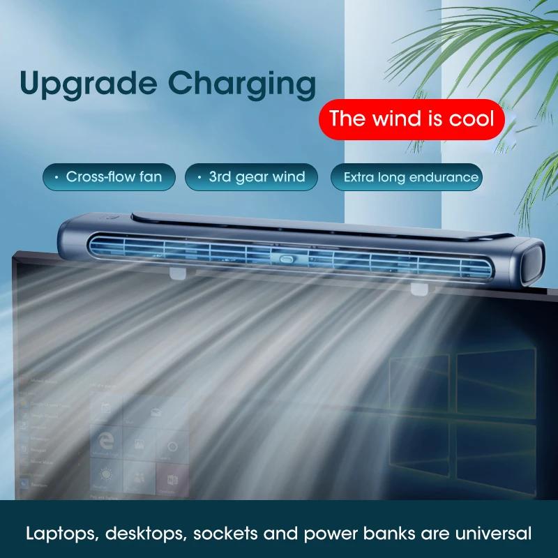 Monitor Fan With Lights Bar Clip-On Computer Screen Desk Fans Mini Air Cooler Adjustable For Office Household USB Fan