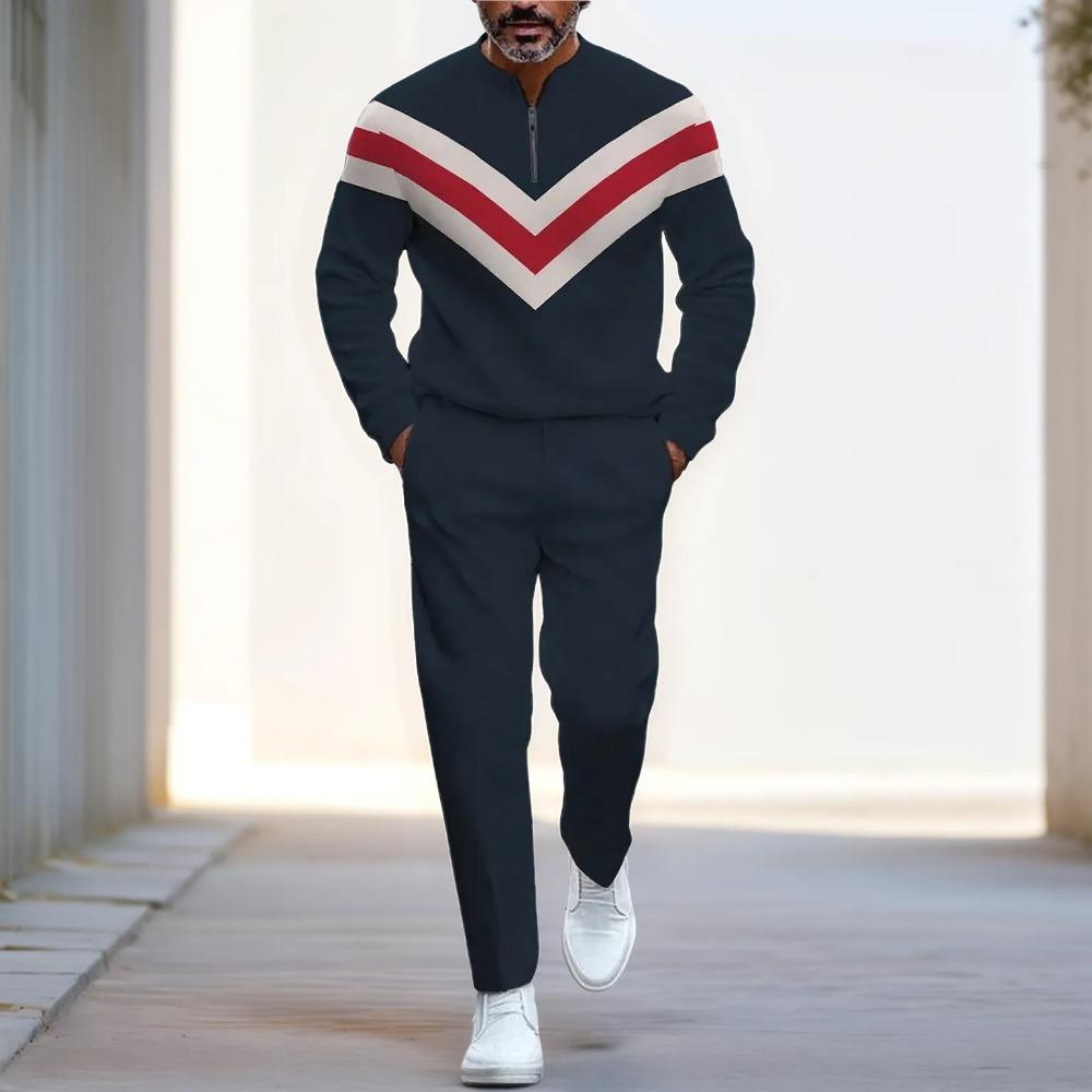 Spring Autumn Fashion Streetwear Men's Long-Sleeved Half-Zipper Stand-Up Collar Trousers Sportswear Men's Clothing Two-Piece set