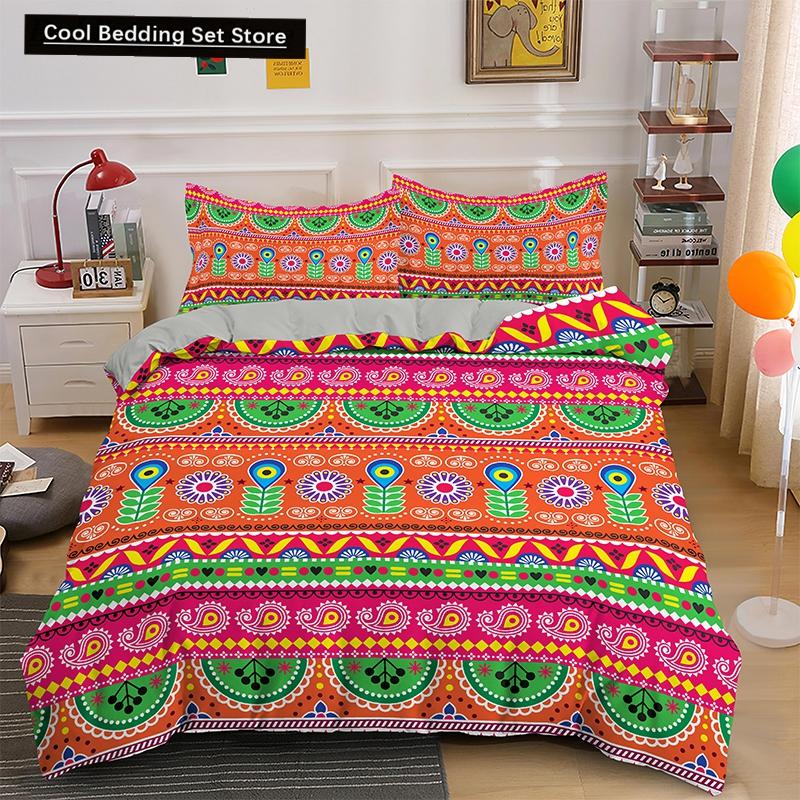 Indian Floral Style King Queen Duvet Cover Colorful Boho Mandala Bedding Set for Adults Geometric Exotic Polyester Quilt Cover