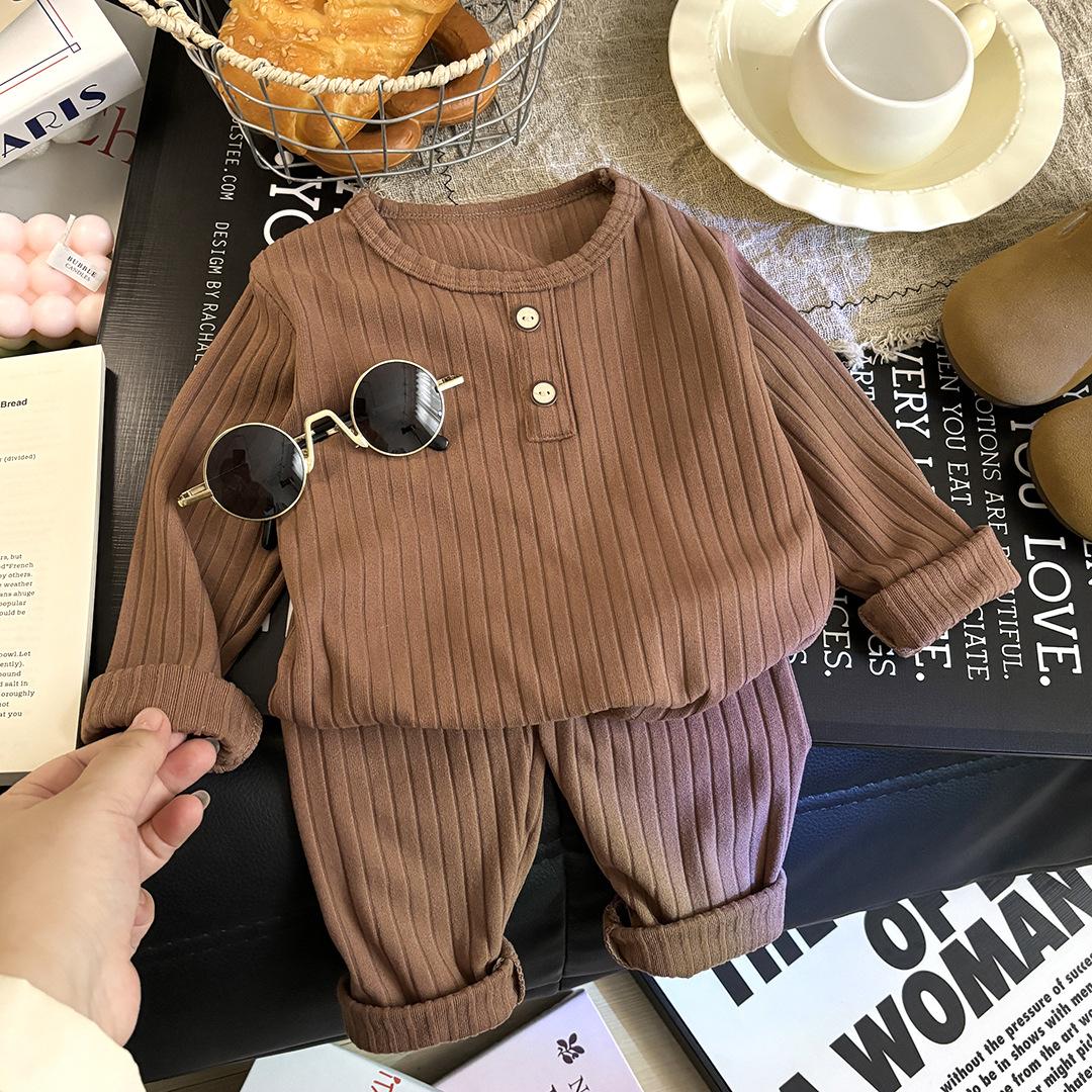 

[Autumn Children Thermal Underwear Set Boys Korean Style Pajamas Girls Home Wear Kids Sleepwear] 80