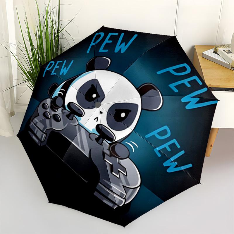 1pc Panda Gaming Auto Open/close, All-Season Portable Folding Umbrella for Women & Men, Travel, Everyday, Formal Events - Compact Luxury Parasol, Outd