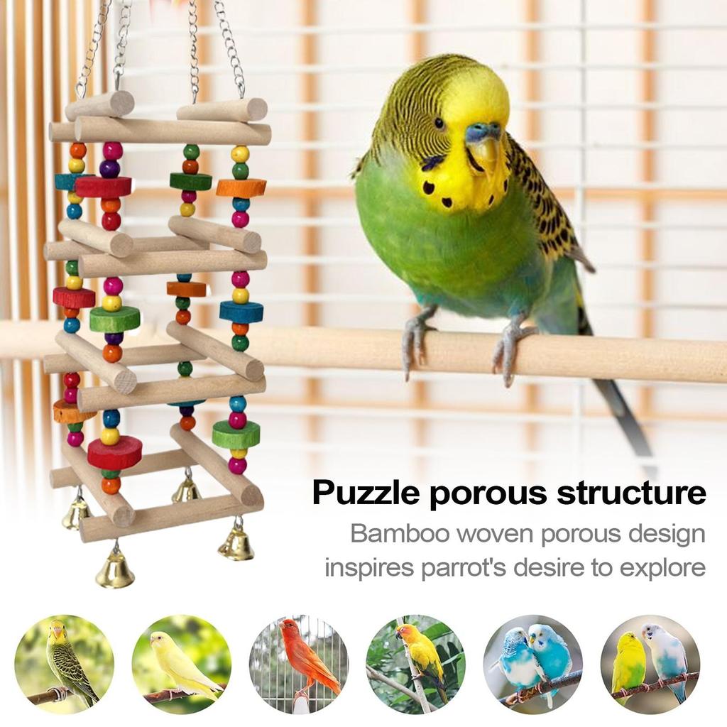 Parrot Chewing Toys Wood Ornament Natural Wooden Bird Climbing Toy Safe Multifunctional Woodpecker Accessories for Adults Pet
