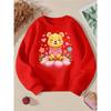 Girls' Crewneck Sweatshirt | Cute Bear and Flower Hearts Design, Long-sleeved, Soft & Comfortable, Perfect for Spring/Fall