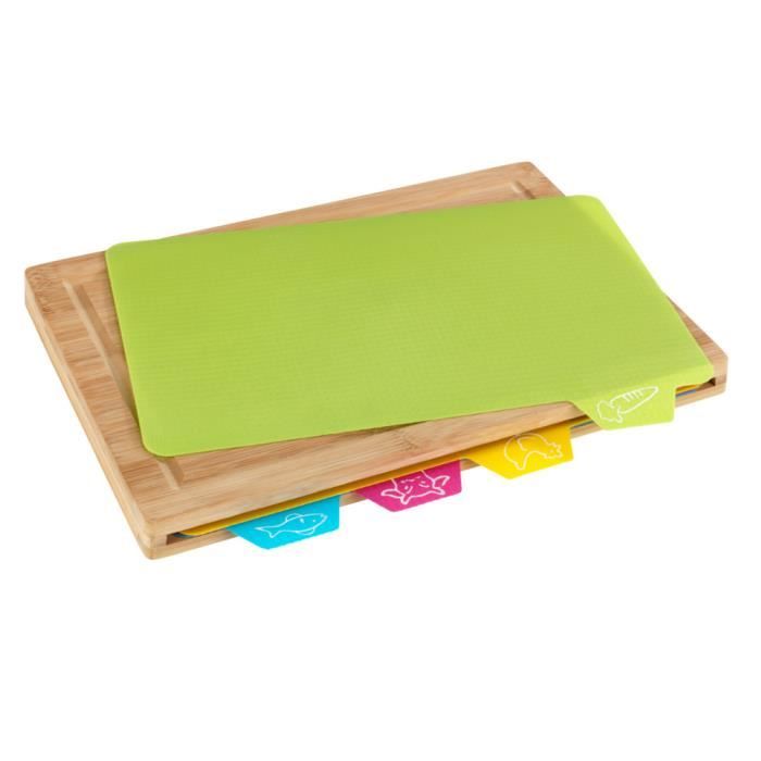 Planche à découper - wenko - bella - anticontamination - lot de 4 couleurs - bambou et plastique