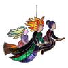 Halloweenský Suncatcher Čarodějnice 3 Čarodějnice Létající na Koštěti Vitrážový Suncatcher Akrylová Závěsná Dekorace na Okno pro Dveře Nástěnná Dekorace