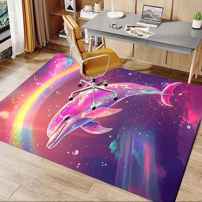 Colorful Dolphin Chair Mat: Office Carpet, Oversized Rug for Home Decor, Sofa Mat, Desk Pad Gift Suitable for Bedroom, Living Room, Any Room