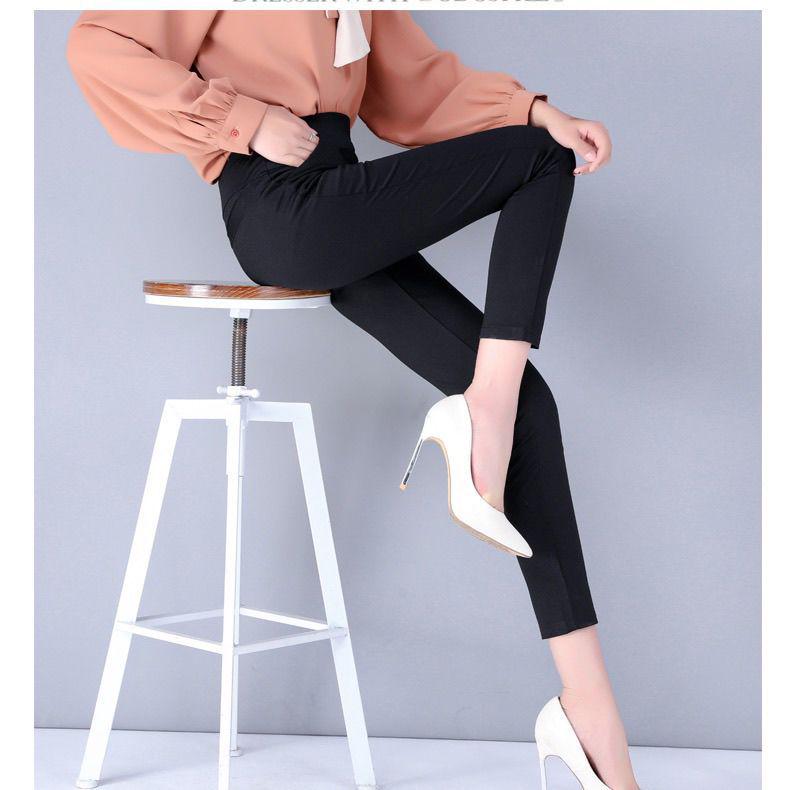Women's Fleece-Lined Stretchy High Waist Cropped Pants - Plus Size, Black, Versatile for Spring/Autumn 2025