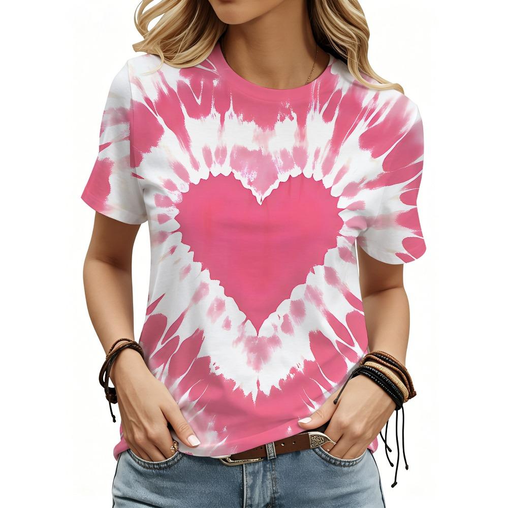 Fashion short sleeved versatile women s pink heart-shaped short sleeved shirt 2XS