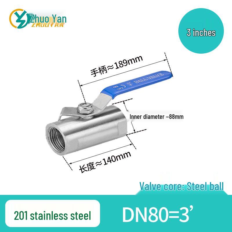 Cantonese Stainless Steel Straight-Through Ball Valve for Noodle Boiling Pot, Inner Threaded Port, High Temperature, DN15.