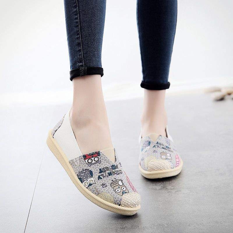 Canvas shoes spring breathable flat-bottomed one-pedal cartoon cloth shoes