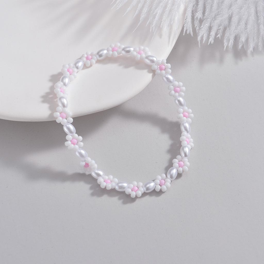 Bohemian Style Rice Bead Flower Mixed with Pearl Women's Beach Anklet