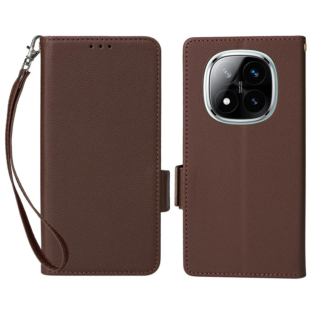 For Xiaomi Note 14 Pro+ 5G/Note 14 Pro 5G/Poco X7 5G Case with Wrist Strap Litchi Texture PU Leather Wallet Phone Cover