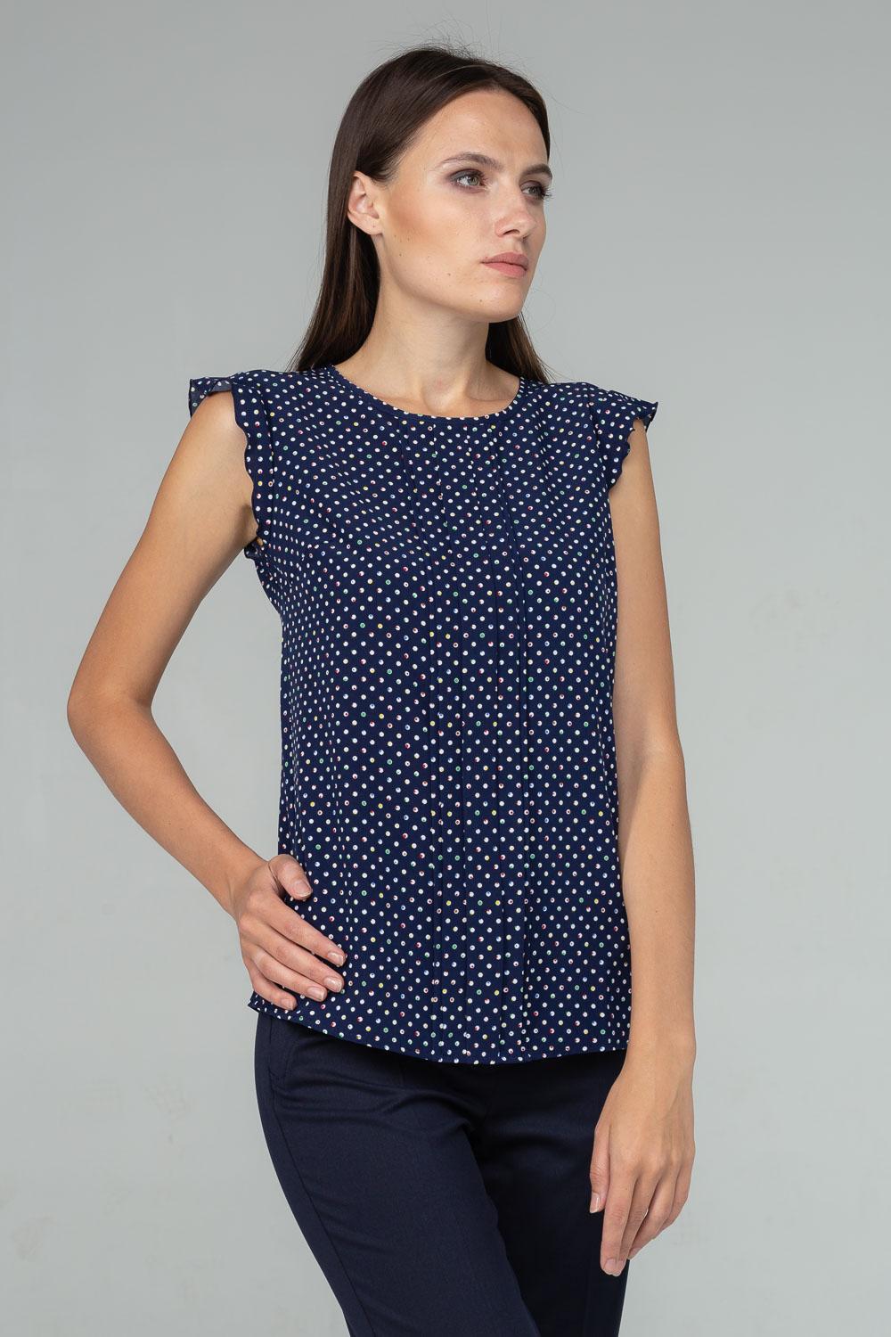 

Блуза в горох з м якими складами попереду 36 Темно-синій