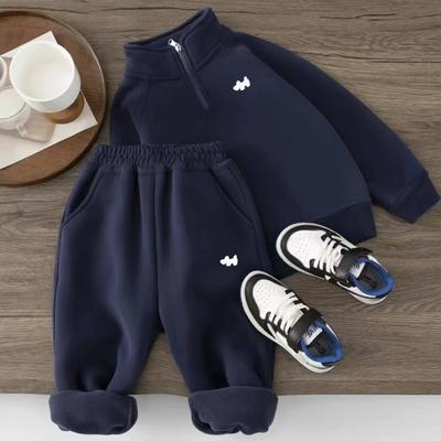 Children's Winter Autumn Padded Suit Boys Girls Thermal Set Fleece Sweatshirt Pants 2 Pcs Warm Sports Outfits Kids Casual Clothes