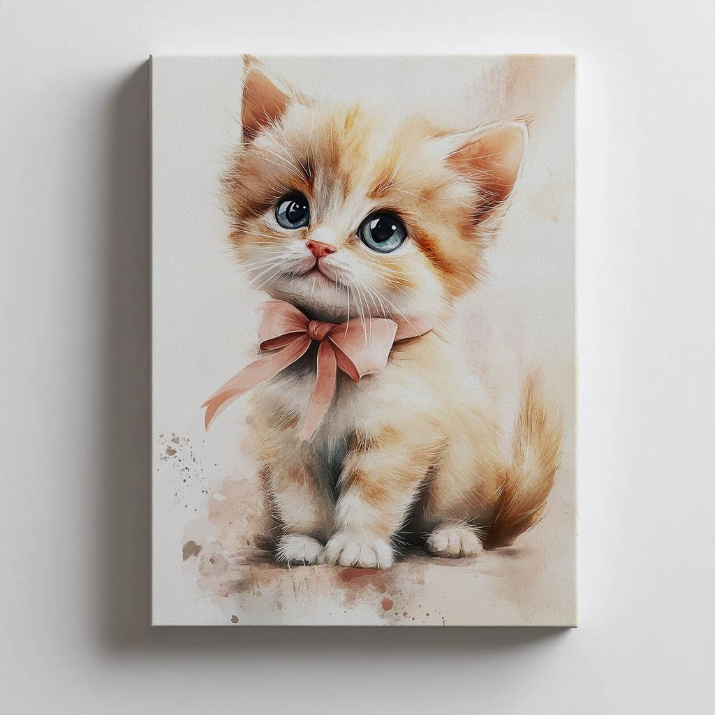 Cute Kitten With Pink Bow Cute Kitten With Pink Bow, 30X40 Cm, Unframed, Premium Canvas On Stretcher