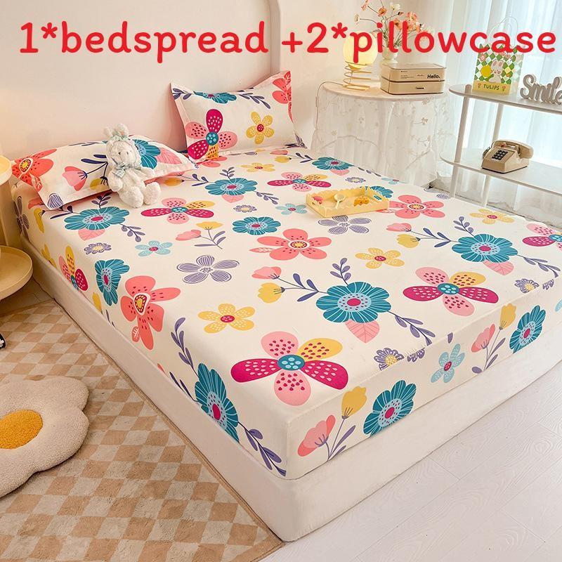 Flower Bear Rabbit Pattern Water Wash Cotton Bedspread Mattress Protective Cover