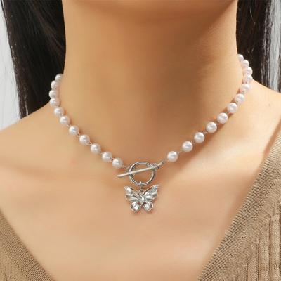 Diamond Pearl Butterfly Chain Necklace Female, New Simple and Versatile Neck Chain Collarbone Chain Female