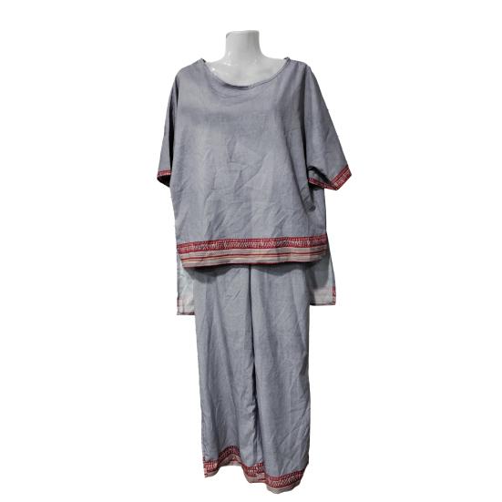 Damen Streifen 2-teiliges Outfit Rundhals Halbarm Oberteil und Weitbein Hose Set Lässig Locker Strand Set