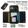 For iPhone 16 Leather Back Cover Zipper Wallet Kickstand Phone Case with Shoulder Strap