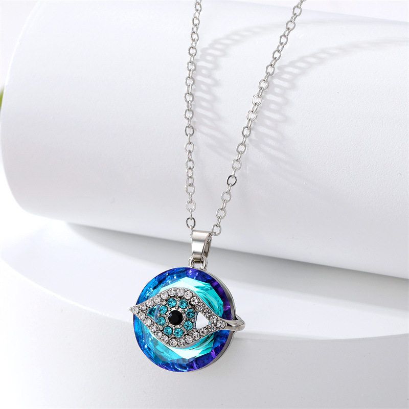 

Europe and America Cross Border Bright Blue Diamond-Encrusted Devil s Eye Sweater Chain Dazzling Blue Eye Necklace