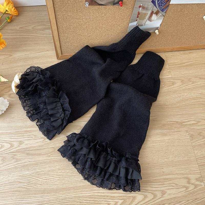 Multi-layer Lace Trim Flared Y2K Sexy Lolita Cute Girl Soft Mid-Calf Breathable Daily Solid Color Polyester Knitted Leg Warmers