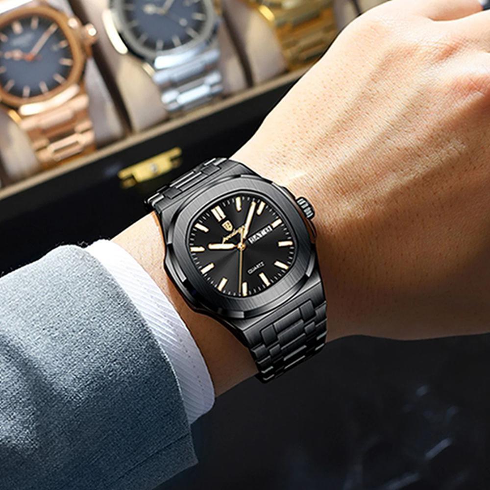 Luxury Square Men's Watches Waterproof Luminous Date Week Men Watch Stainless Steel Fashion Quartz Wristwatch