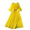 Summer Dress New Arrival Fashion Special Interest Light Luxury Elegant Retro Pleated Dress Waist-Tight Slim Looking Elegant Flare Sleeve Dress